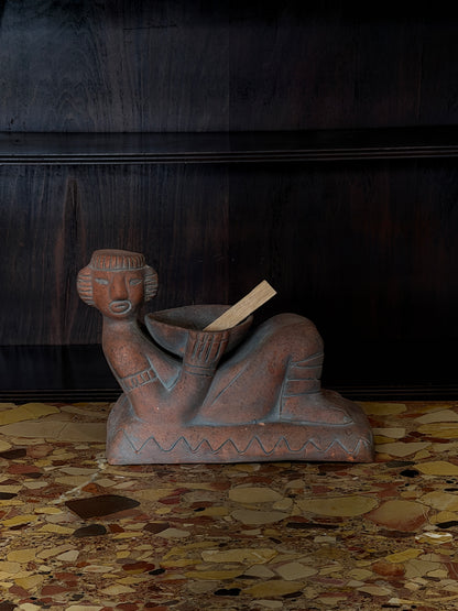 Large Vintage Terracotta Mayan Chacmool of Rain Incense Sculpture