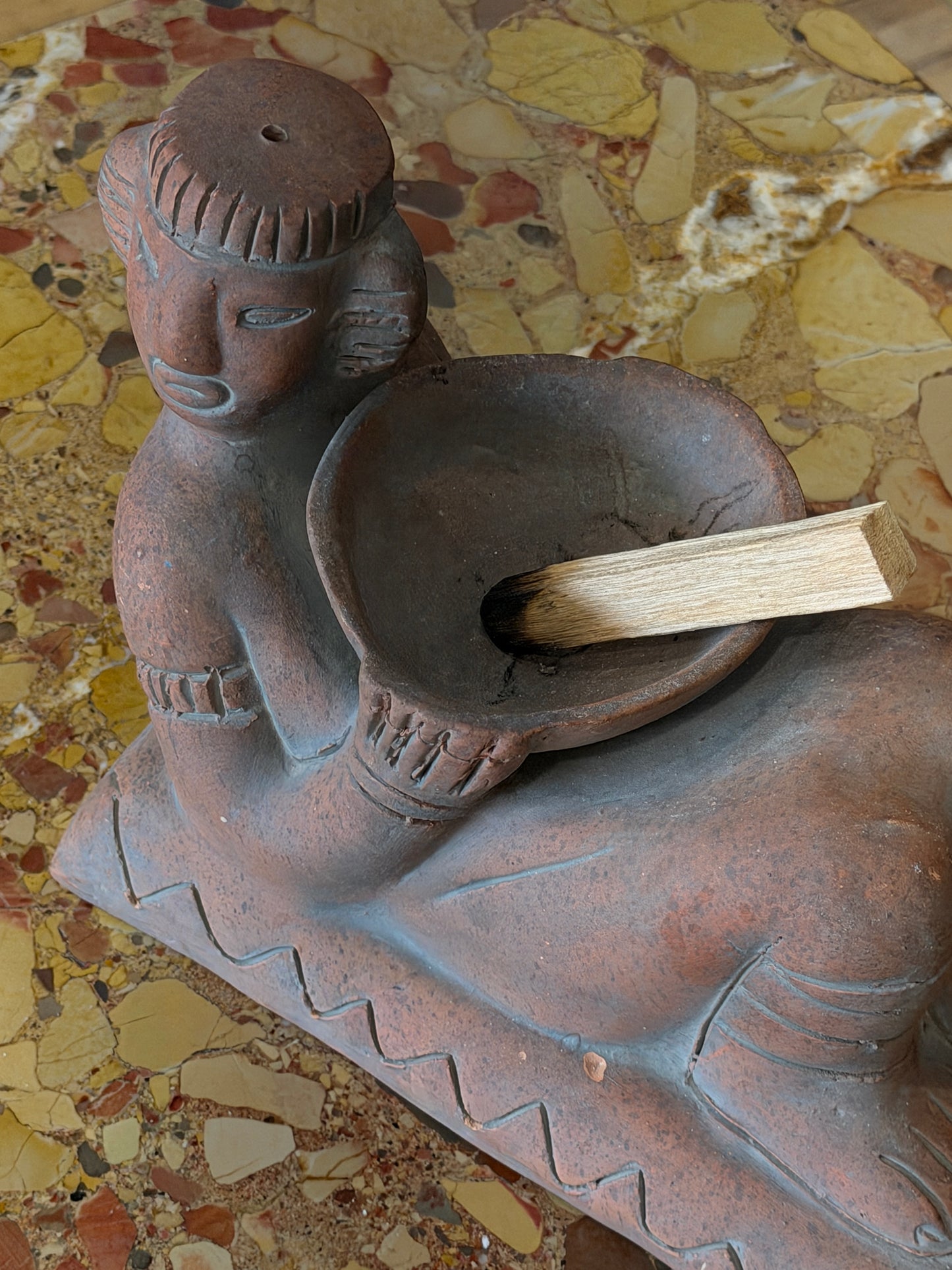 Large Vintage Terracotta Mayan Chacmool of Rain Incense Sculpture
