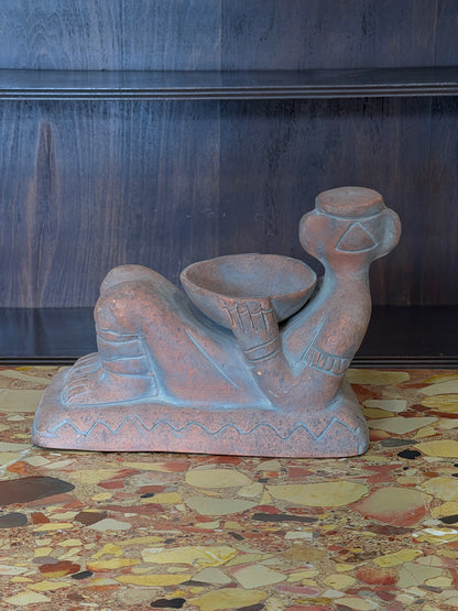 Large Vintage Terracotta Mayan Chacmool of Rain Incense Sculpture