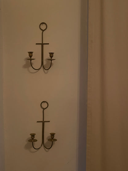 Vintage Brass Wall Mounted Candelabras - Sold as a pair