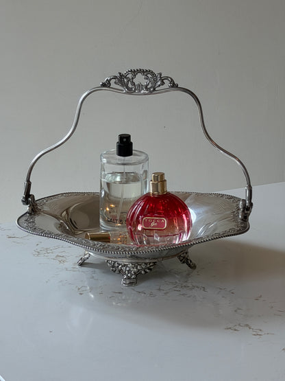 Pairpoint Quadruple Silver Plated Tri-leg Handeed Basket