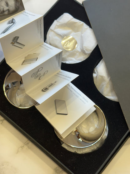 New in box Vintage Phillipi Mirrored Silver "Swirl" Napkin Rings sold as set of 4