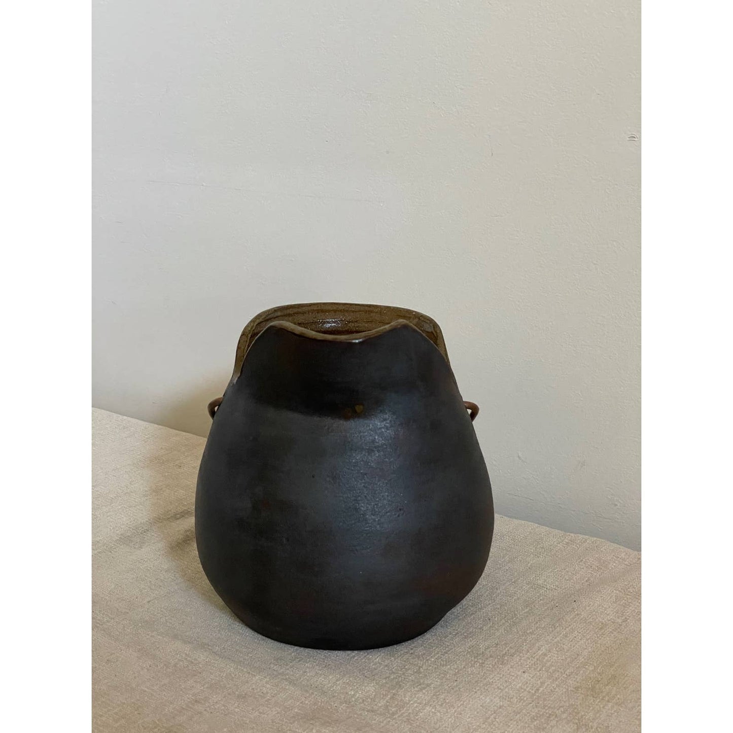 Matte Black Pottery Pitcher with Copper Handle by Boyd