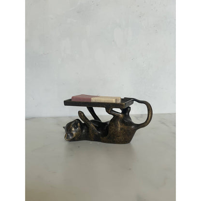 Bronzed Playful Cat Business Card Soap and Jewelry Holder