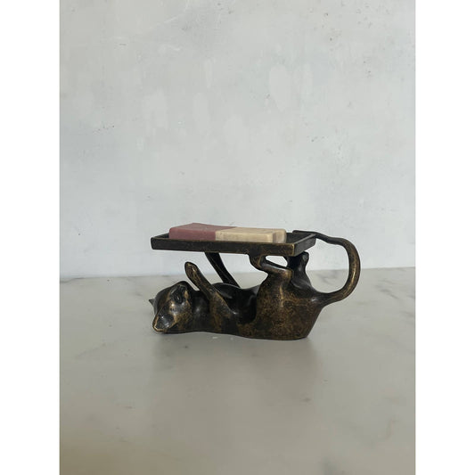 Bronzed Playful Cat Business Card Soap and Jewelry Holder