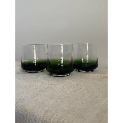 Trio of Green Glass blown Whiskey Glasses