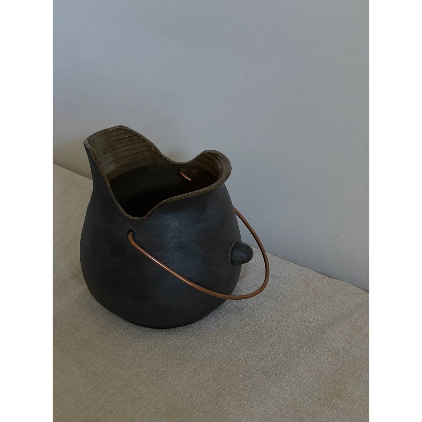 Matte Black Pottery Pitcher with Copper Handle by Boyd