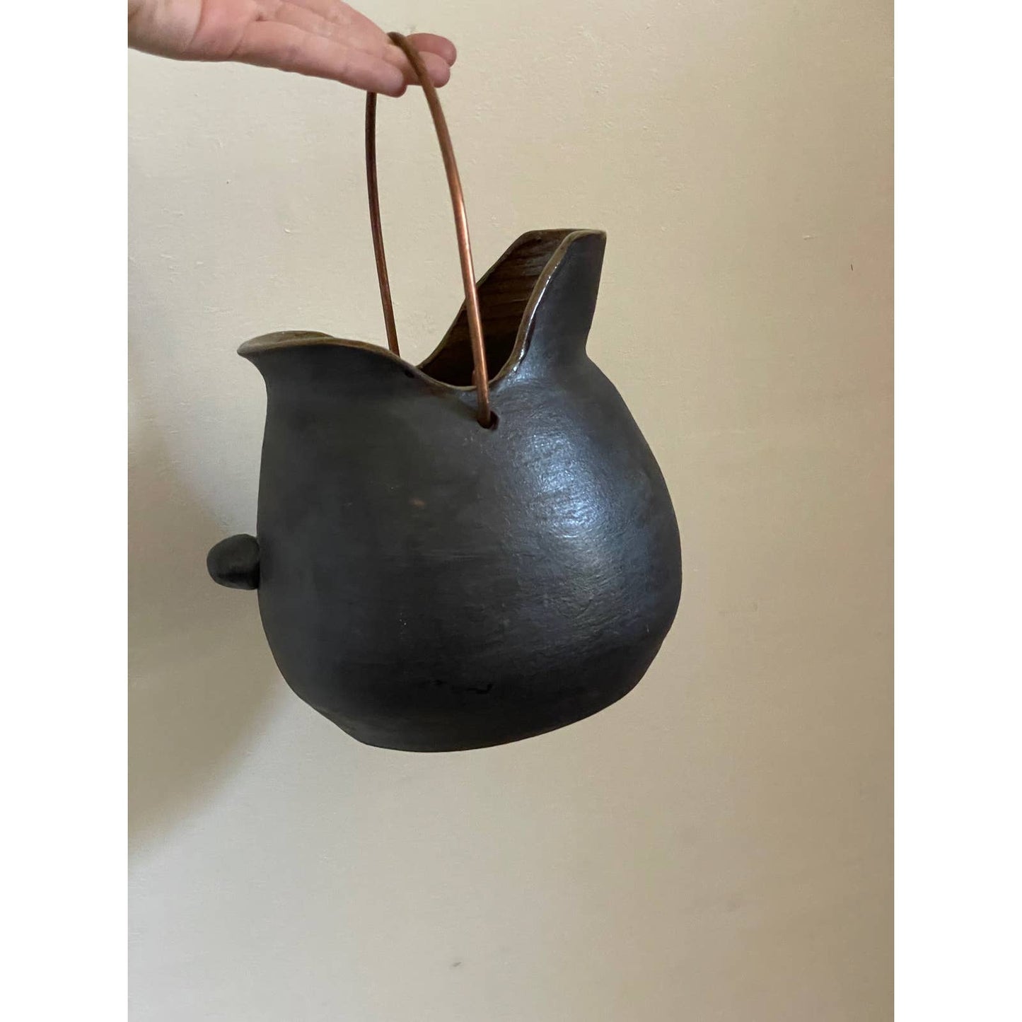 Matte Black Pottery Pitcher with Copper Handle by Boyd