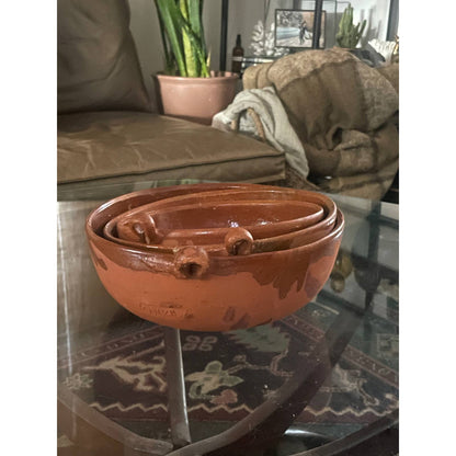 Vintage Handmade Mexican Redware Nesting Bowls