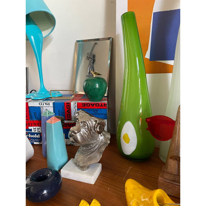 Vintage Green Marble Apple with brass stem leaf