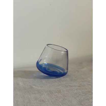 Blue Swirl Glass blown Rocking Whiskey Glass (Individual)