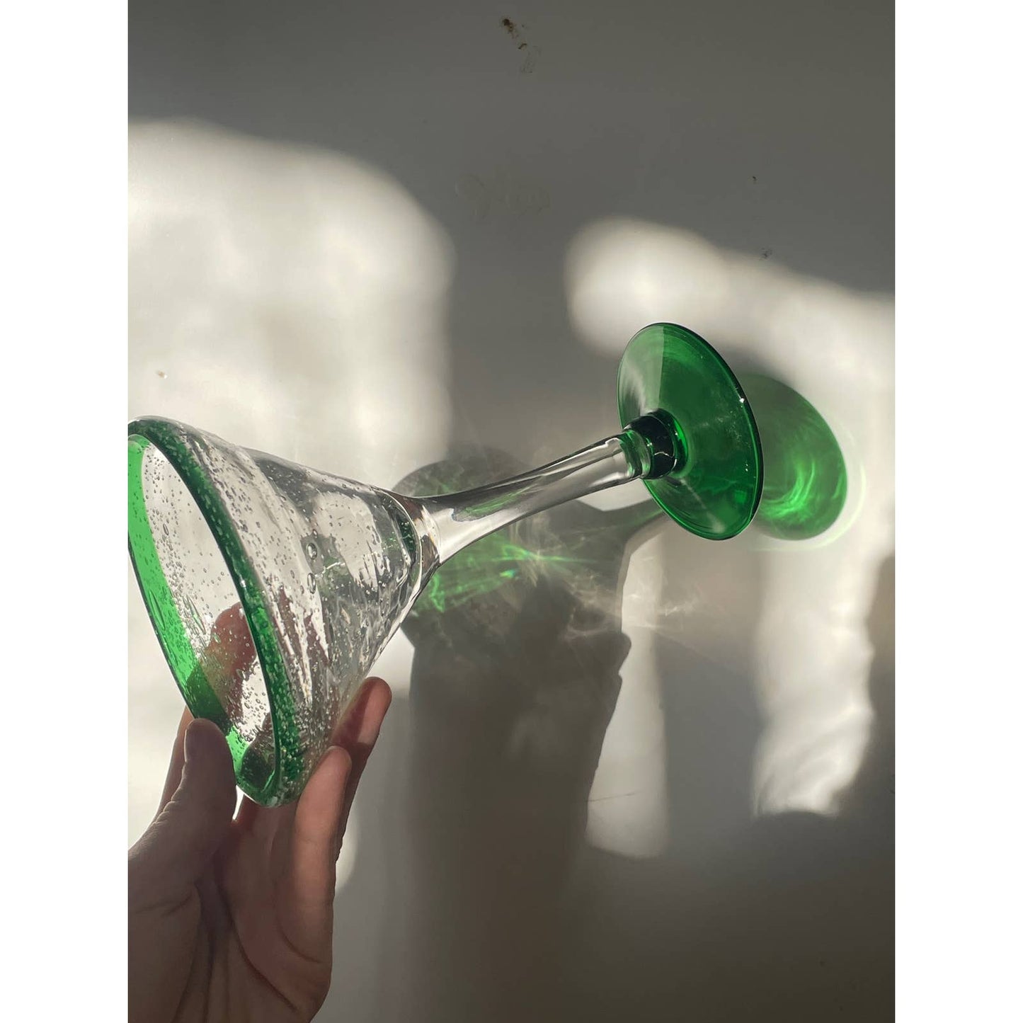 Trio of Glass blown Recycled Glass Margarita Stemware