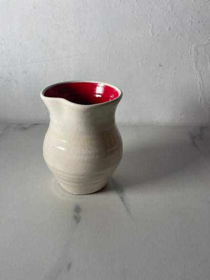 Cream Dimpled Vase with Red Interior Glaze