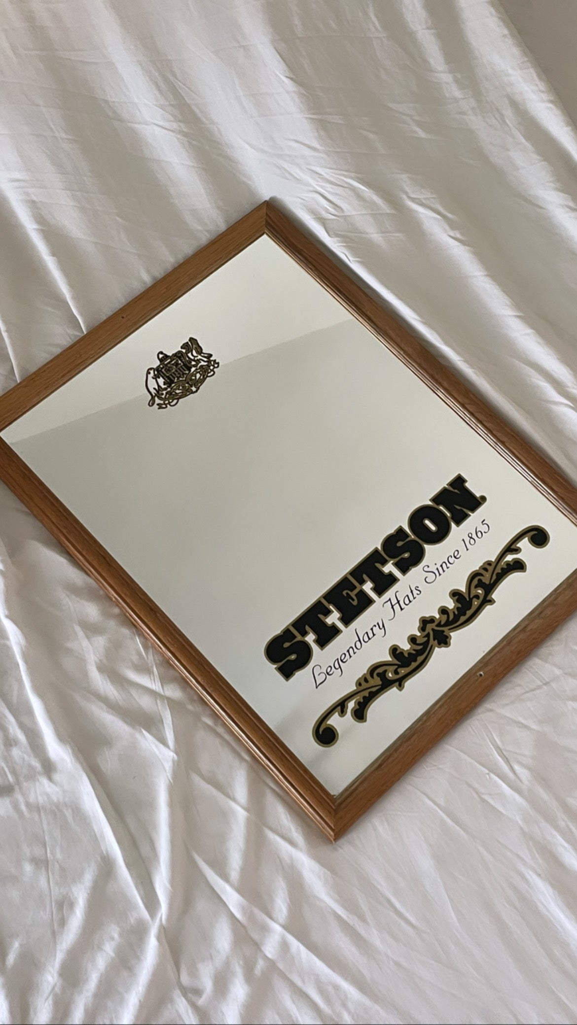 Vintage Stetson Hat Shop Mirror, Oak Frame