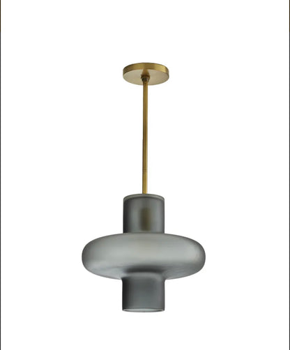 Frosted Smoke & Brass Pendant