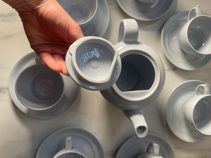 White Arabia Teapot with Seven Teacups & Saucers Set - Made in Finland