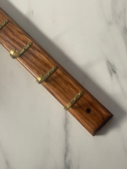 5 Brass Hook Wooden Coat Rack
