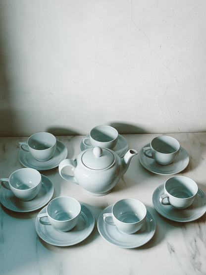 White Arabia Teapot with Seven Teacups & Saucers Set - Made in Finland