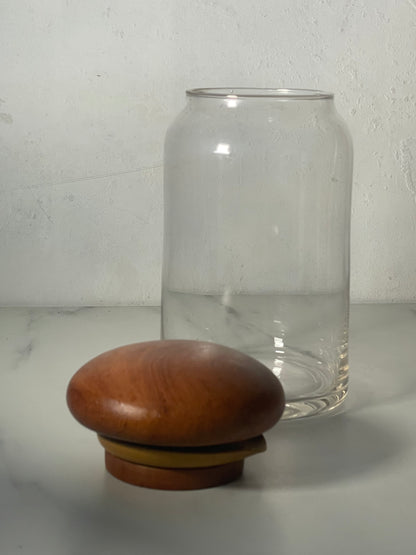Teak Lidded Glass Storage Jar