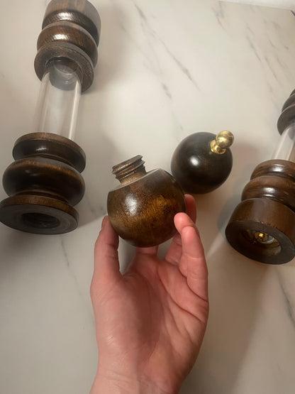 Wood and Brass Salt Shaker and Pepper Grinder - Made in Japan