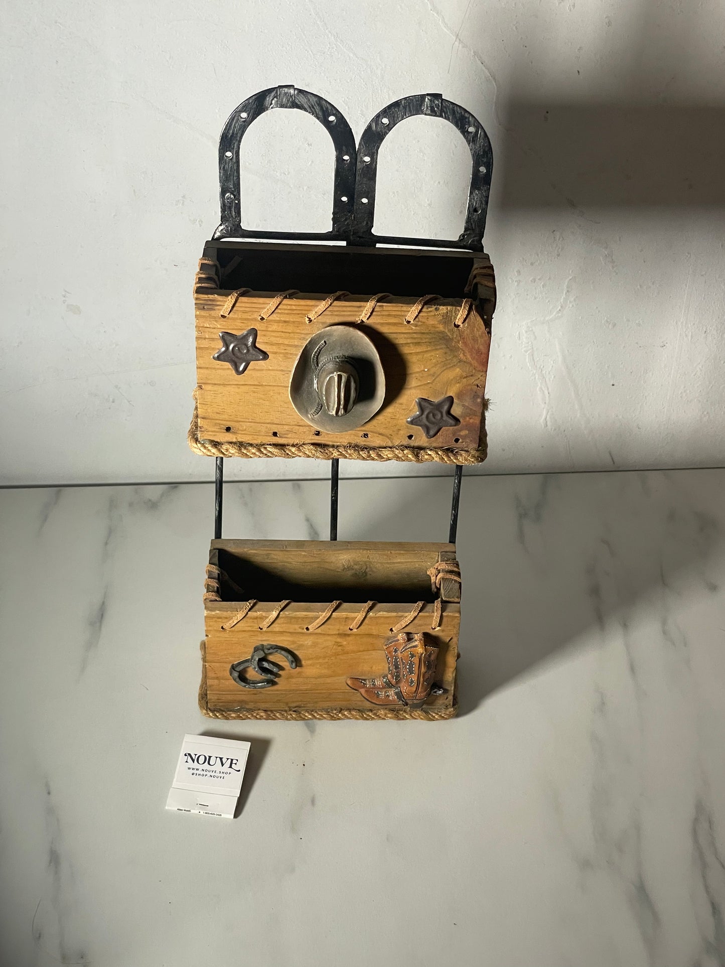 Vintage Western Cowboy Wall Mail Organizer