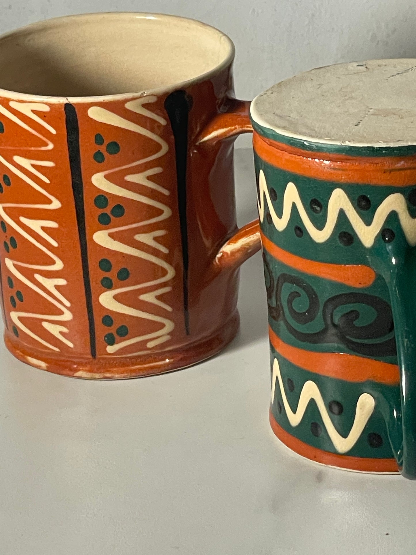 Hand-painted Forest Green and Dark Pumpkin Mugs - Sold as set of 2