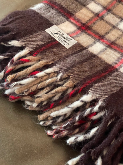 Smaller Vintage Faribo Brown Plaid Blanket - Made in USA
