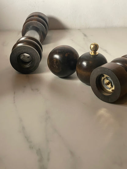 Wood and Brass Salt Shaker and Pepper Grinder - Made in Japan
