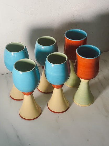 Spring Bloom Colorblock Ceramic Goblets sold as a set of 6