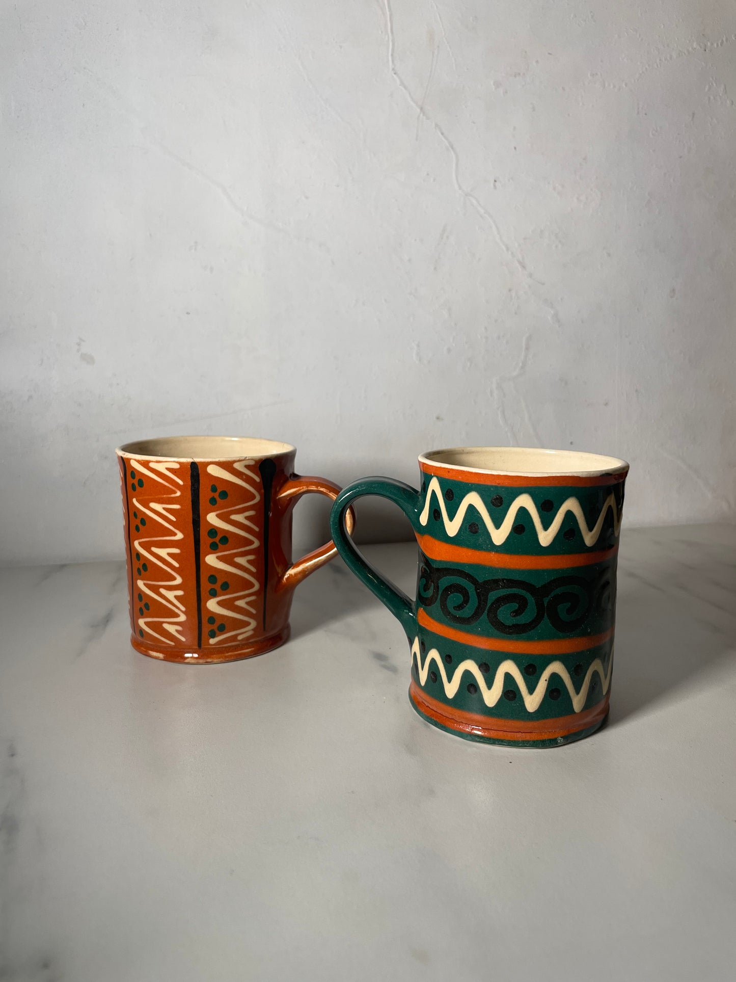 Hand-painted Forest Green and Dark Pumpkin Mugs - Sold as set of 2