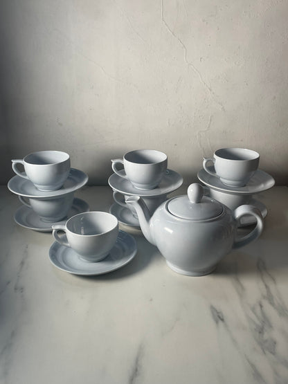 White Arabia Teapot with Seven Teacups & Saucers Set - Made in Finland