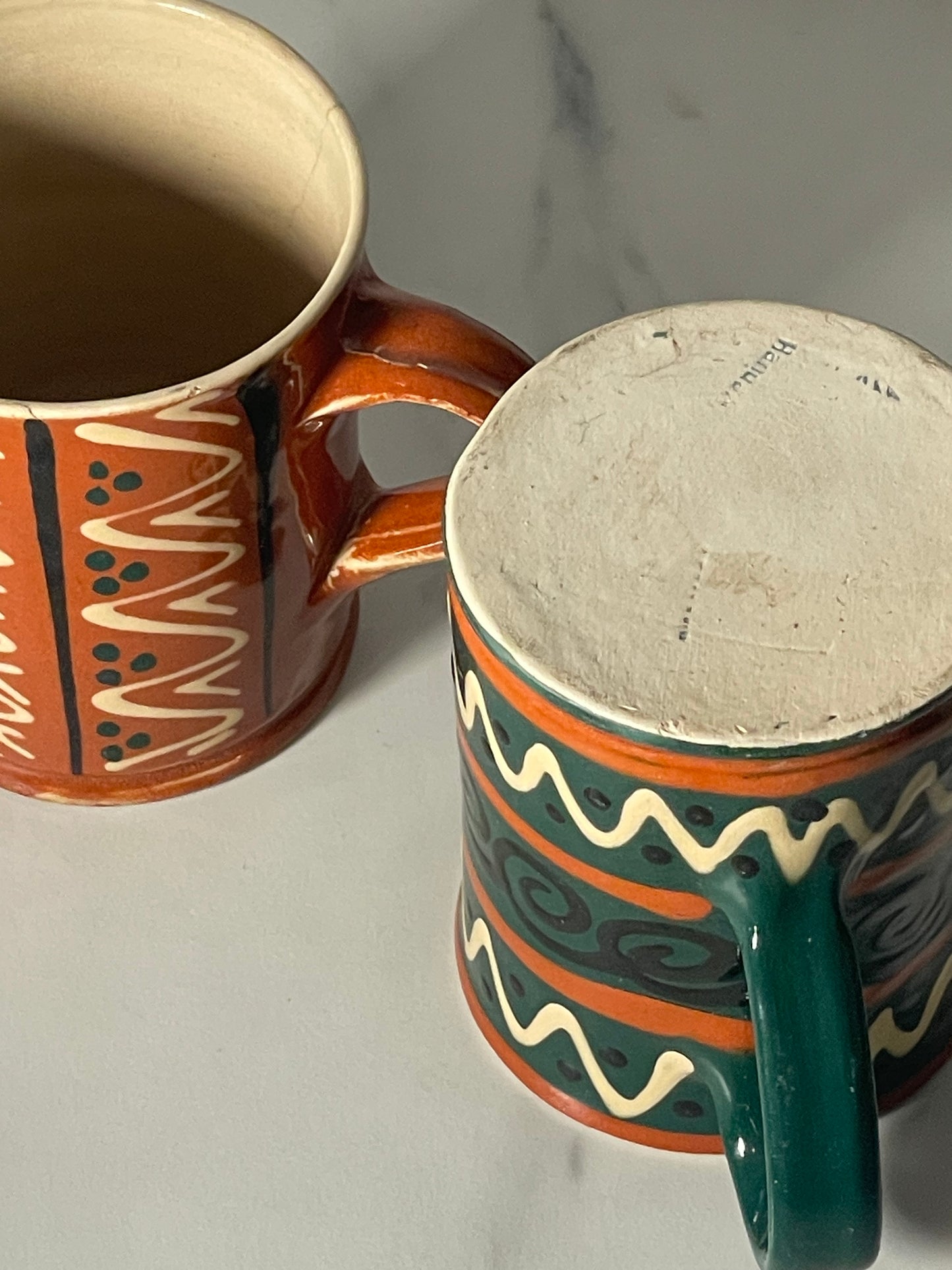 Hand-painted Forest Green and Dark Pumpkin Mugs - Sold as set of 2