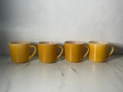 Mustard Yellow Anchor Hocking Oven-Proof Milk Glass Mugs - Set of 4