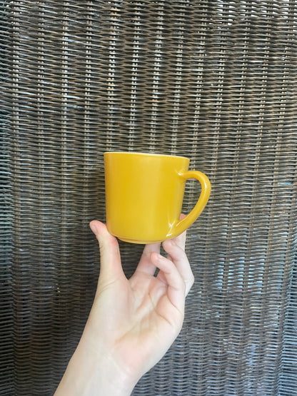 Mustard Yellow Anchor Hocking Oven-Proof Milk Glass Mugs - Set of 4