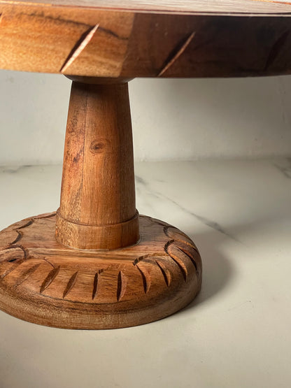 Wooden Cake Stand with Hand-carved Base