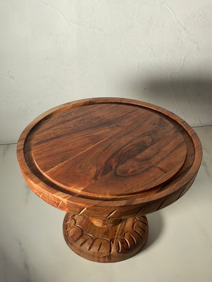 Wooden Cake Stand with Hand-carved Base