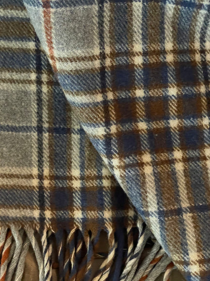 Vintage Pendleton Blue & Brown Plaid Wool Blanket