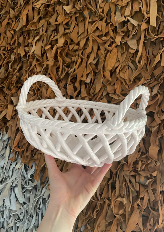 Light Pink Braided Ceramic Fruit Bowl