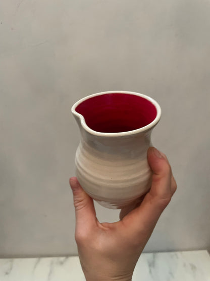Cream Dimpled Vase with Red Interior Glaze