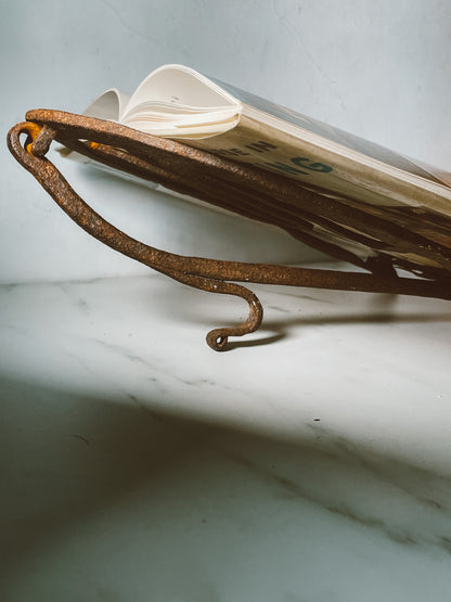 Primitive Hand-forged Reworked Iron Book Stand