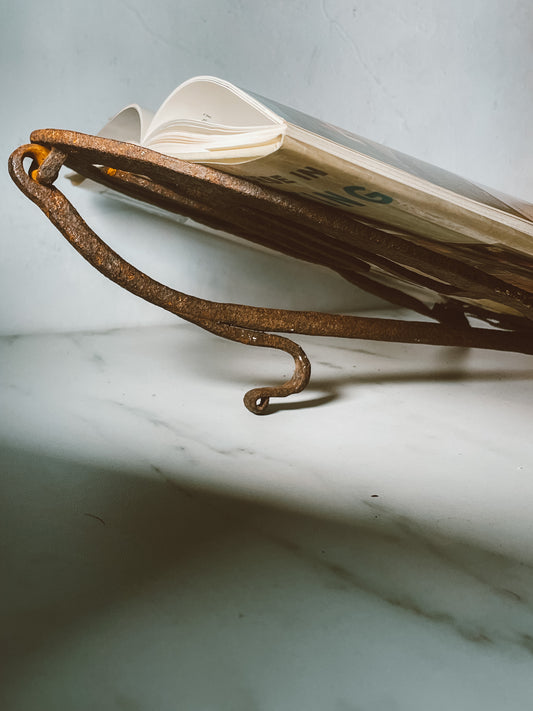 Primitive Hand-forged Reworked Iron Book Stand