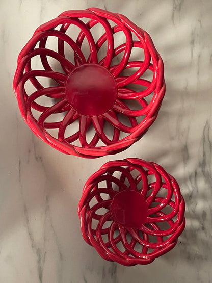 Red Ceramic Braided Bread Baskets 8" & 11"