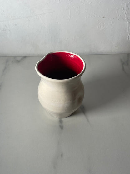 Cream Dimpled Vase with Red Interior Glaze