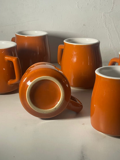 Retro Burnt Orange Stoneware Mugs - Set of 6