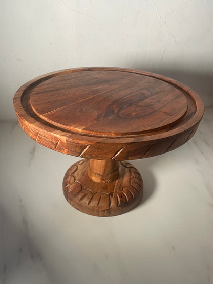 Wooden Cake Stand with Hand-carved Base