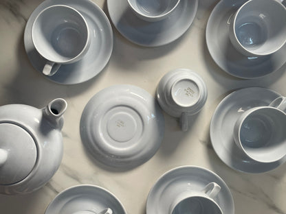 White Arabia Teapot with Seven Teacups & Saucers Set - Made in Finland