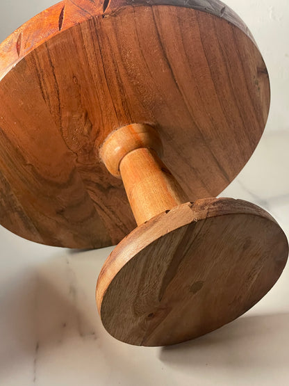 Wooden Cake Stand with Hand-carved Base