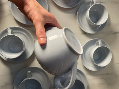 White Arabia Teapot with Seven Teacups & Saucers Set - Made in Finland