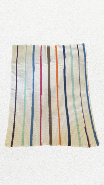Asymmetrical Colored Striped Handknit Blanket