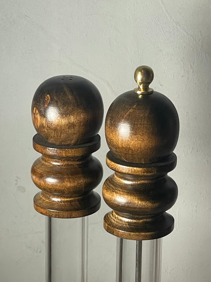 Wood and Brass Salt Shaker and Pepper Grinder - Made in Japan